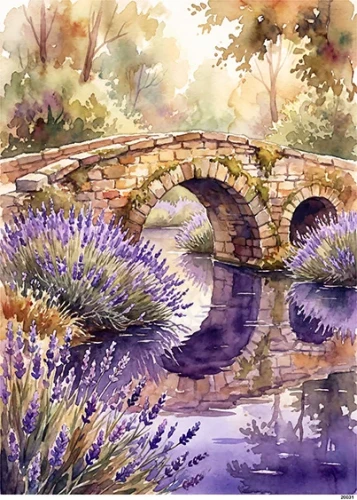 Papier ryżowy do decoupage A5 Strumyk most i lawenda 20031