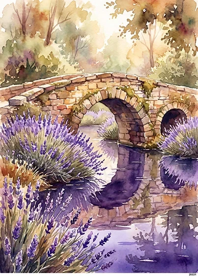 Papier ryżowy do decoupage A5 Strumyk most i lawenda 20031