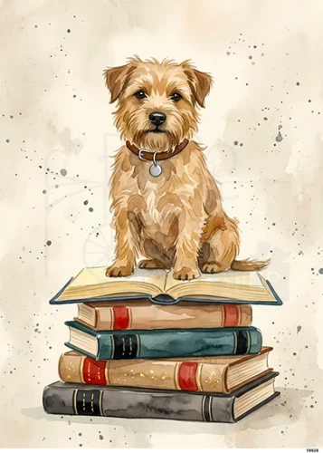 Papier ryżowy do decoupage A5 Pies Border Terrier na książkach 19939