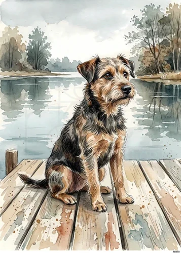 Papier ryżowy do decoupage A5 Pies Border Terrier na podeście 19870