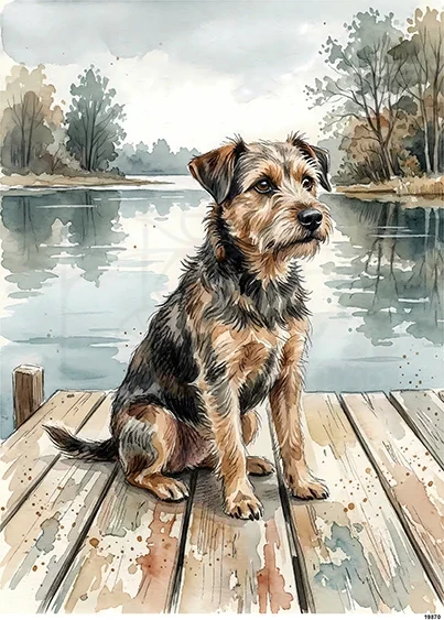 Papier ryżowy do decoupage A5 Pies Border Terrier na podeście 19870