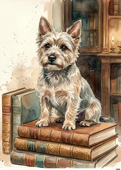 Papier ryżowy do decoupage A5 Pies Norwich Terrier na książkach 19866