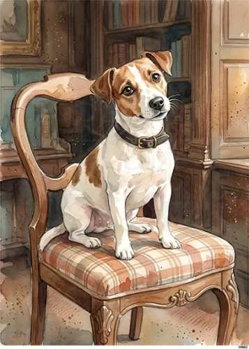 Papier ryżowy do decoupage A5 Pies Jack Russell Terrier na książkach 19862