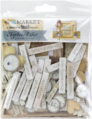 Ozdoby papierowe die-cuts Faded Memory Lane Chipboard Set 84 szt FML-35728 49 and Market