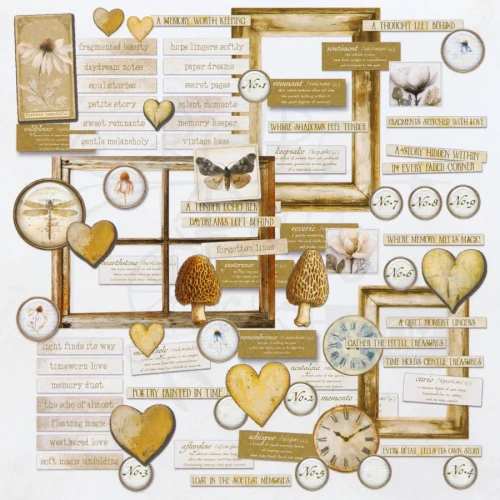 Ozdoby papierowe die-cuts Faded Memory Lane Chipboard Set 84 szt FML-35728 49 and Market