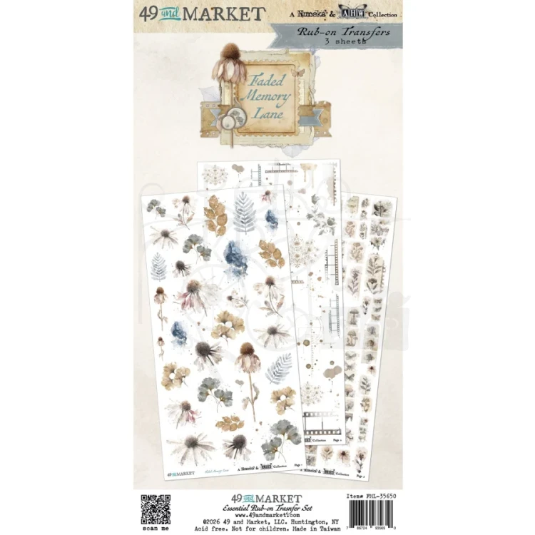 Rub-on transfer 15x30 Faded Memory Lane Essential 3 arkusze FML-35650 49 and Market