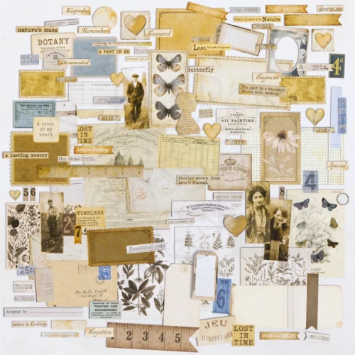 Ozdoby papierowe die-cuts Faded Memory Lane Ephemera Set 118 szt FML-35698 49 and Market