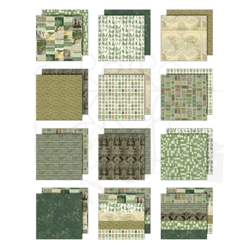 Zestaw papierów do scrapbookingu 20x20 Palette Collection: Green 12 arkuszy TH94474 Tim Holtz