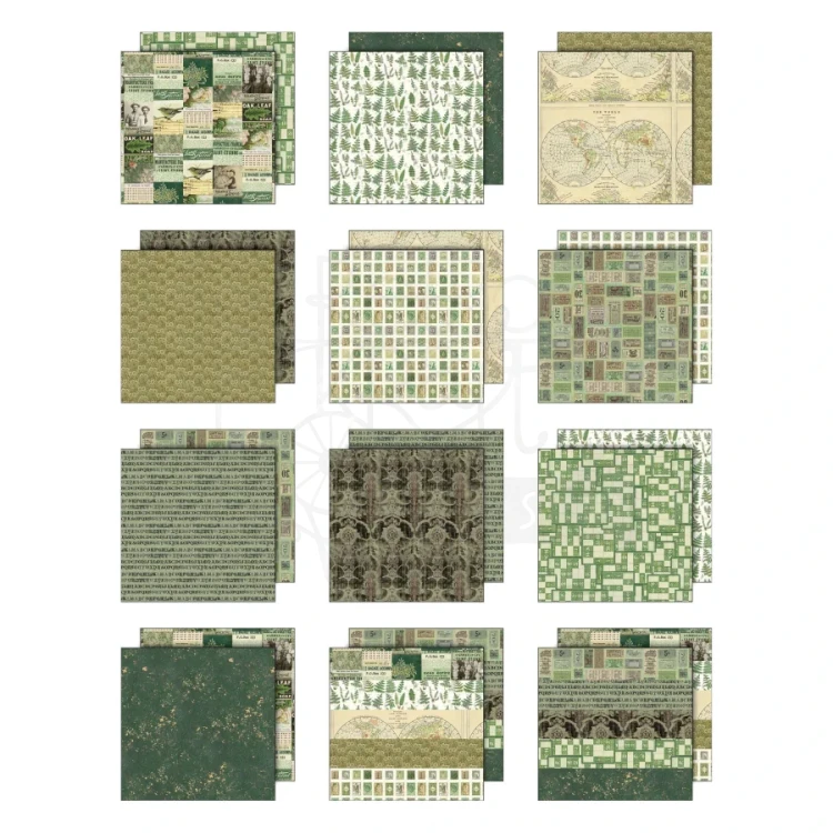 Zestaw papierów do scrapbookingu 20x20 Palette Collection: Green 12 arkuszy TH94474 Tim Holtz