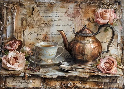 Papier ryżowy do decoupage A6 Filiżanki z herbatą retro 10501