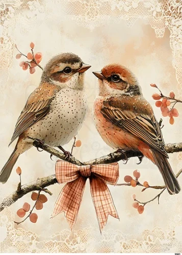 Papier ryżowy do decoupage A6 Ptaszki na gałęzi 9981