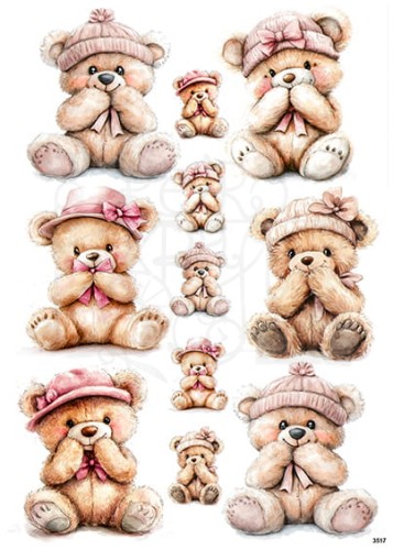 Papier ryżowy do decoupage A6 Misie 3517