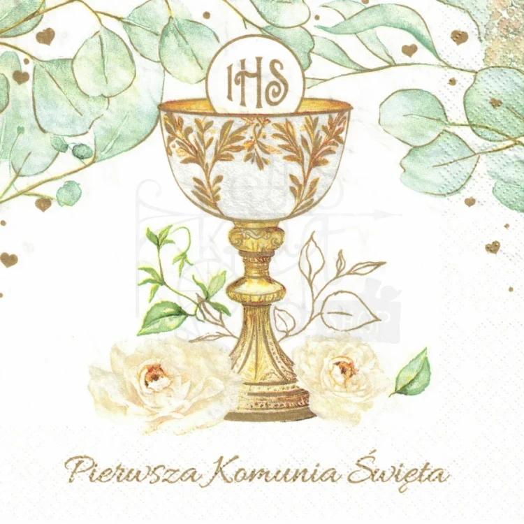 Serwetka 33x33 - Pierwsza Komunia Święta - Kielich i hostia
