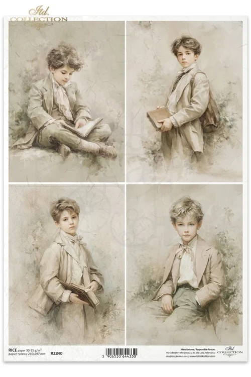 Papier ryżowy do decoupage A4 Vintage chłopcy R2840 ITD Collection