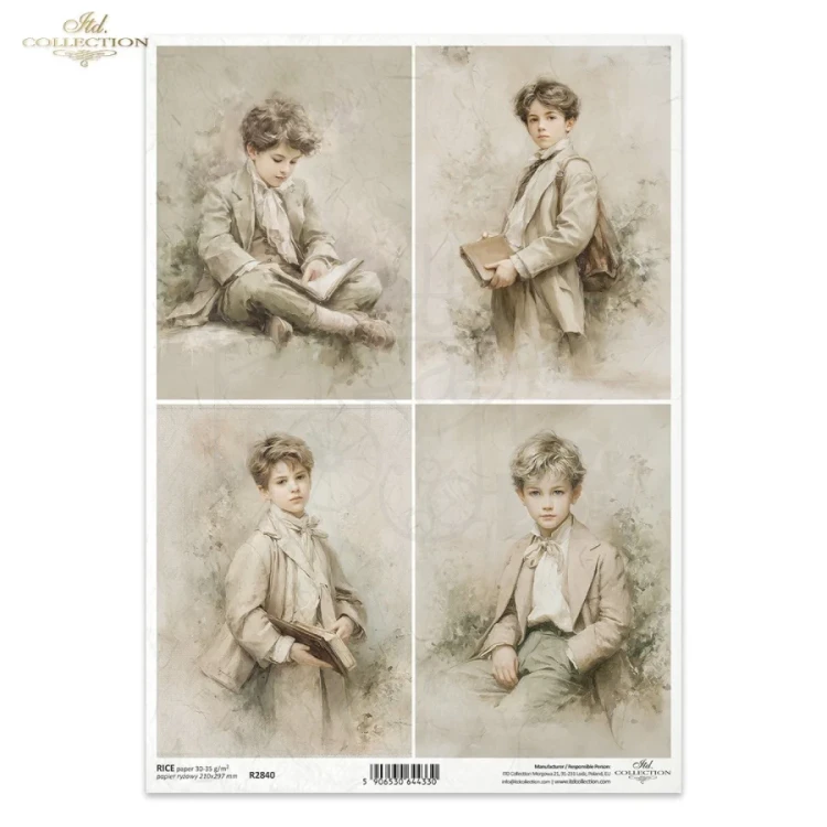 Papier ryżowy do decoupage A4 Vintage chłopcy R2840 ITD Collection