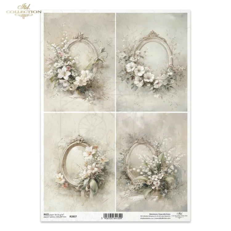 Papier ryżowy do decoupage A4 Vintage kwiaty i ramki R2837 ITD Collection