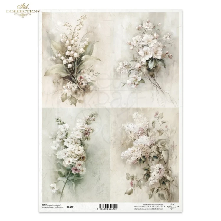 Papier ryżowy do decoupage A4 Vintage kwiaty R2827 ITD Collection