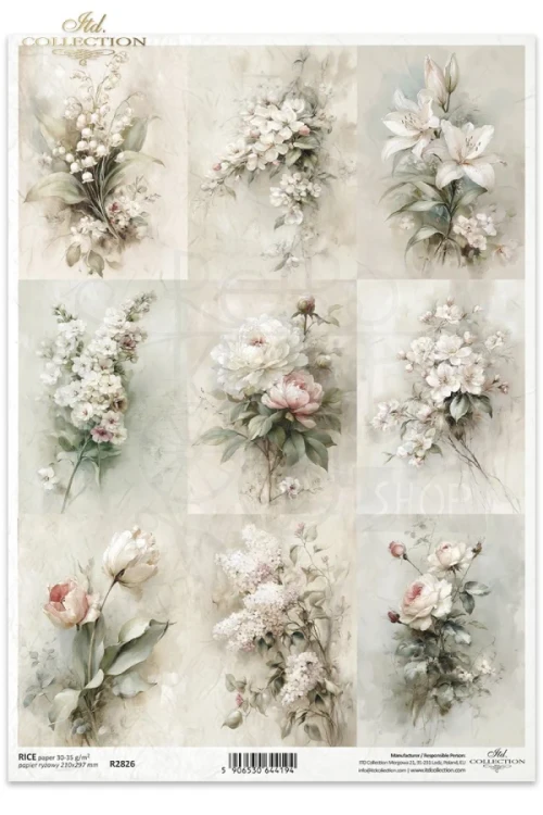Papier ryżowy do decoupage A4 Vintage kwiaty R2826 ITD Collection