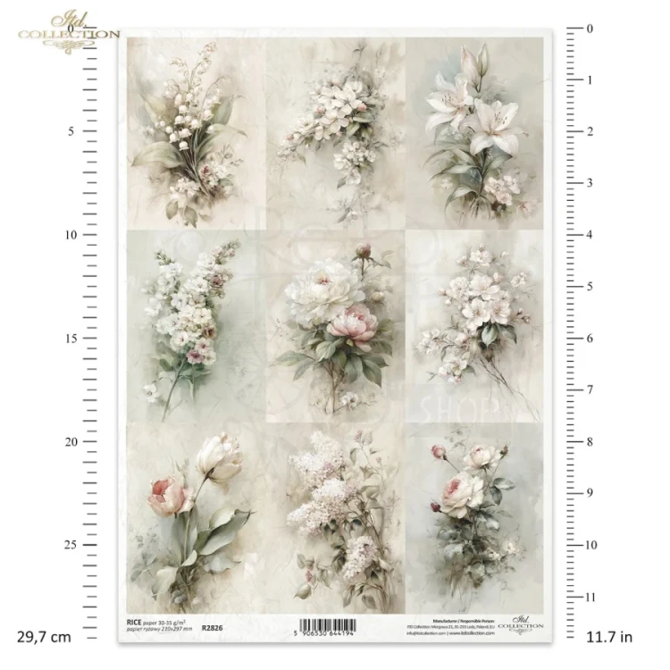 Papier ryżowy do decoupage A4 Vintage kwiaty R2826 ITD Collection