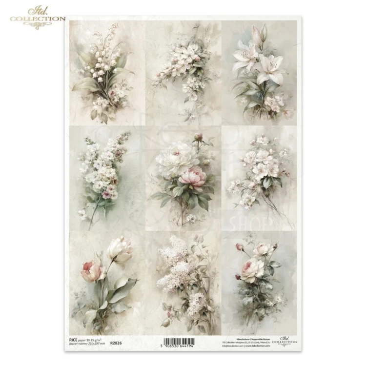 Papier ryżowy do decoupage A4 Vintage kwiaty R2826 ITD Collection