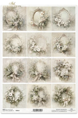 Papier ryżowy do decoupage A4 Vintage wianki kwiaty i ramki R2813 ITD Collection
