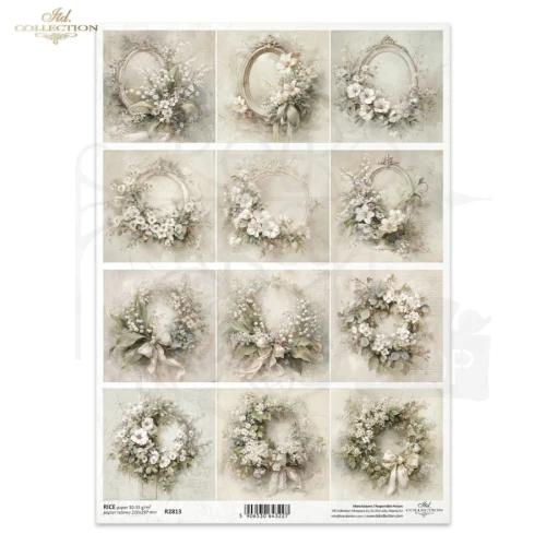 Papier ryżowy do decoupage A4 Vintage wianki kwiaty i ramki R2813 ITD Collection