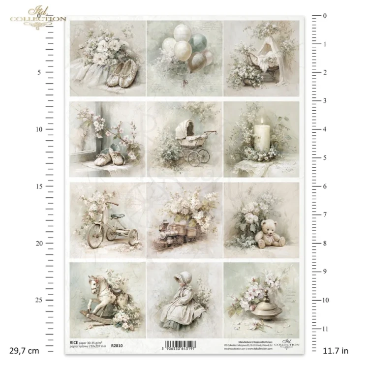 Papier ryżowy do decoupage A4 Vintage chrzest i zabawki R2810 ITD Collection