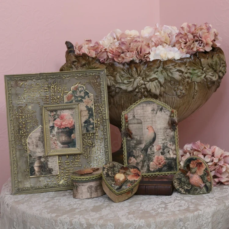 Papier ryżowy do decoupage 24x33 Papuga i kwiaty retro LBD535 LaBlanche