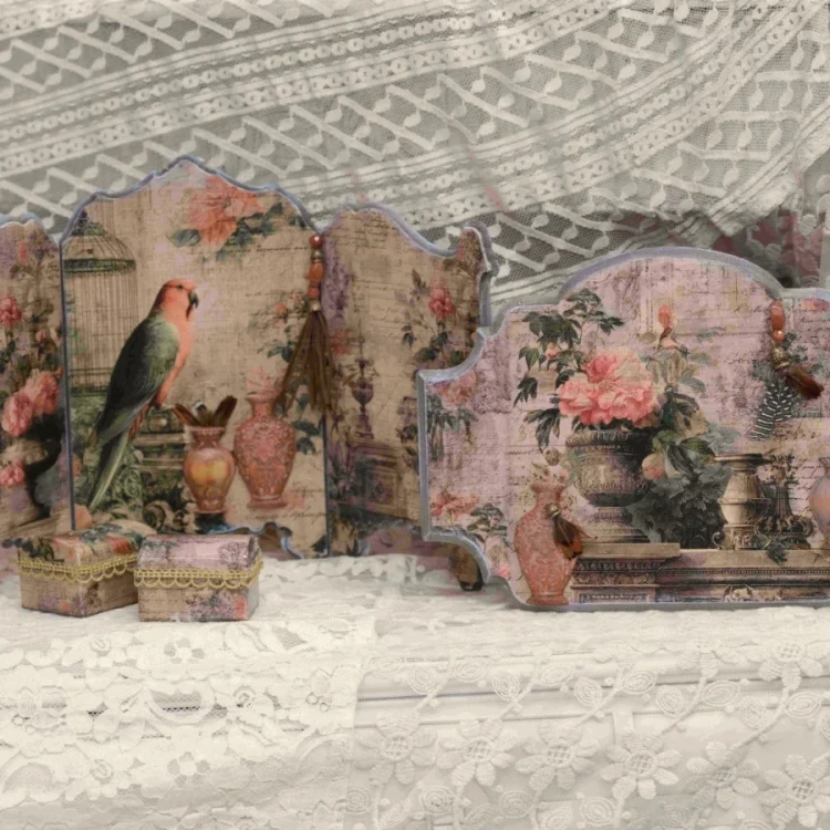 Papier ryżowy do decoupage 24x33 Papuga i kwiaty retro LBD535 LaBlanche