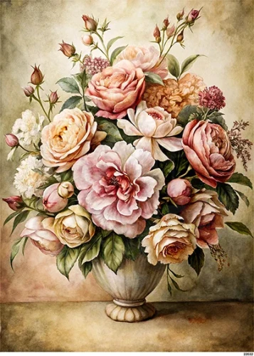 Papier ryżowy do decoupage A4 Róże w wazonie retro 22032