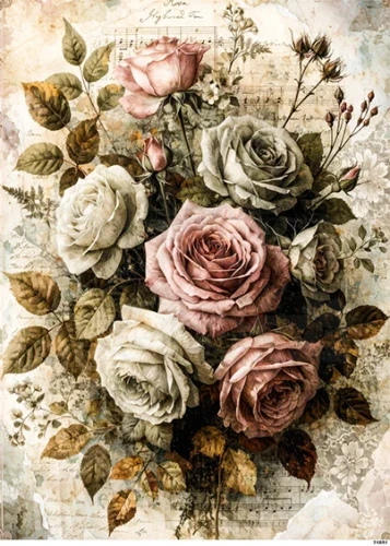 Papier ryżowy do decoupage A4 Róże retro 21851