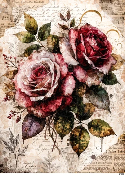 Papier ryżowy do decoupage A4 Róże retro 21850