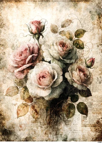 Papier ryżowy do decoupage A4 Róże retro 21849