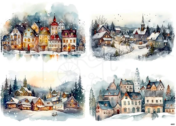 Papier ryżowy do decoupage A4 Zimowe miasteczko 4495