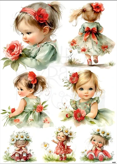Papier ryżowy do decoupage A4 Małe dziewczynki 4483