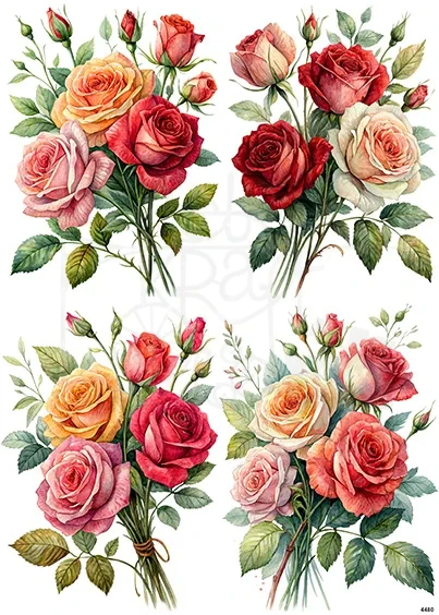 Papier ryżowy do decoupage A4 Kolorowe róże 4480
