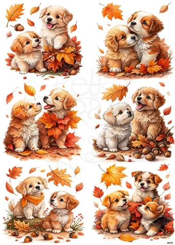 Papier ryżowy do decoupage A4 Jesienne pieski 4479