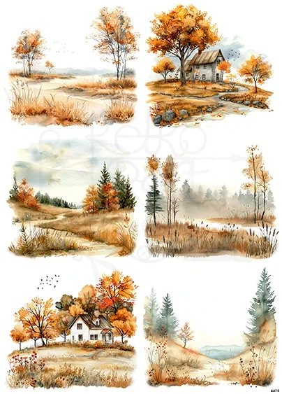Papier ryżowy do decoupage A4 Jesienne widoczki 4475