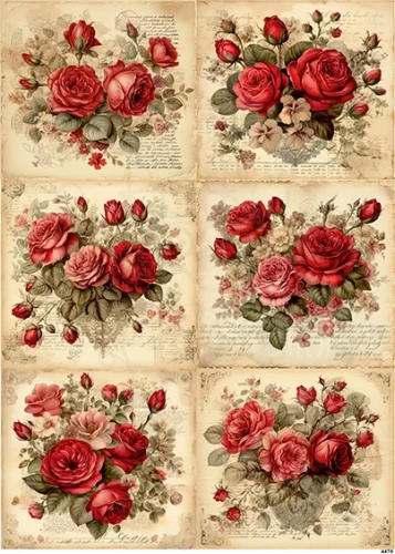 Papier ryżowy do decoupage A4 Róże retro 4470
