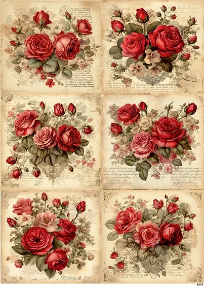 Papier ryżowy do decoupage A4 Róże retro 4470