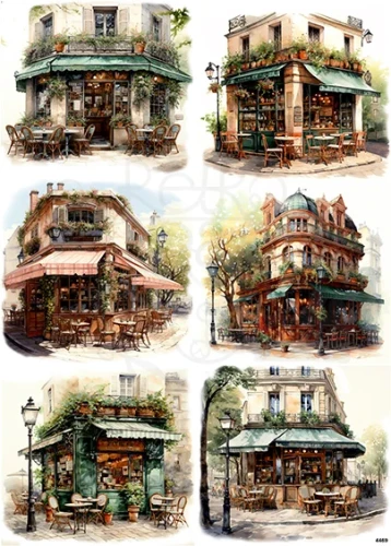 Papier ryżowy do decoupage A4 Paryska kawiarnia retro 4469