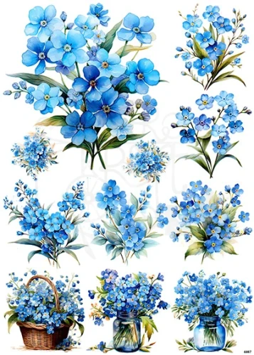 Papier ryżowy do decoupage A4 Kwiaty niezapominajki 4467