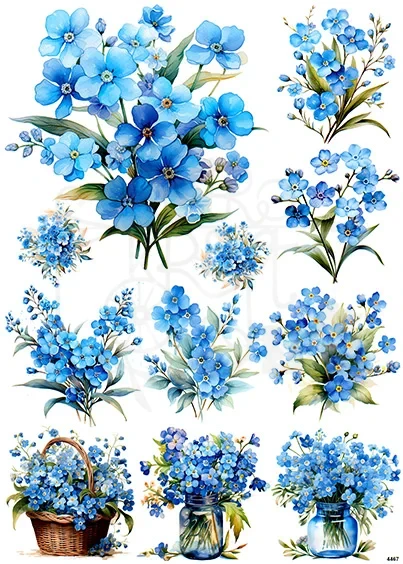 Papier ryżowy do decoupage A4 Kwiaty niezapominajki 4467