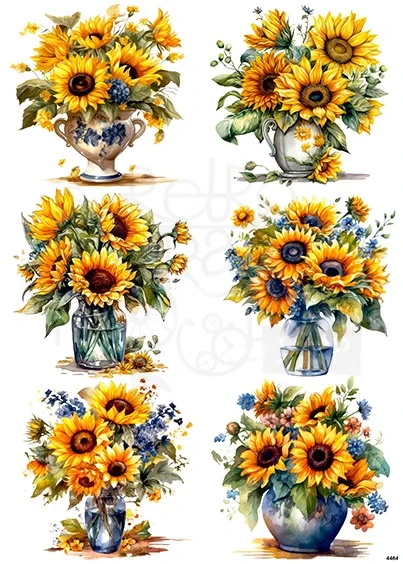 Papier ryżowy do decoupage A4 Słoneczniki w wazonie 4464