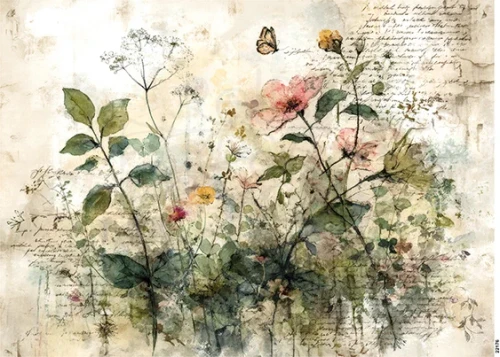 Papier ryżowy do decoupage A5 Artystyczne tło z kwiatami 22176