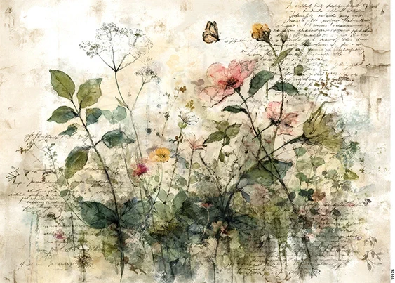 Papier ryżowy do decoupage A5 Artystyczne tło z kwiatami 22176