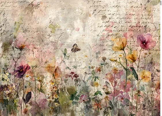 Papier ryżowy do decoupage A5 Artystyczne tło z kwiatami 22171