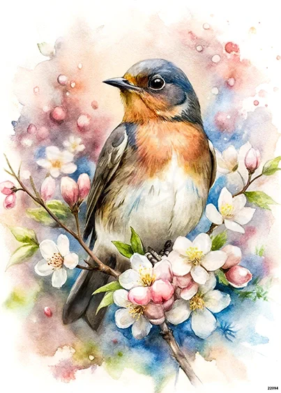 Papier ryżowy do decoupage A5 Ptaszek na kwitnącej gałązce 22094