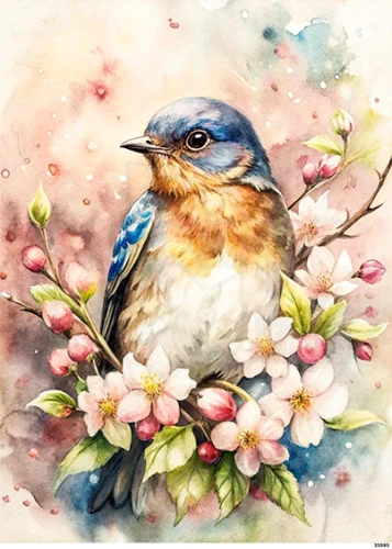 Papier ryżowy do decoupage A5 Ptaszek na kwitnącej gałązce 22093