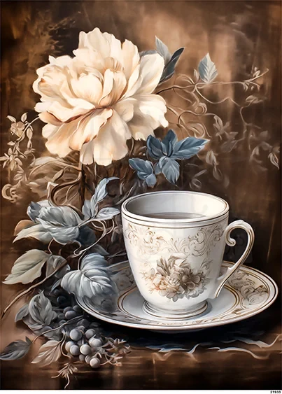 Papier ryżowy do decoupage A5 Filiżanka i biała peonia retro 21933